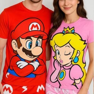 Pijama parejas motivo mario bros y la princesa peach