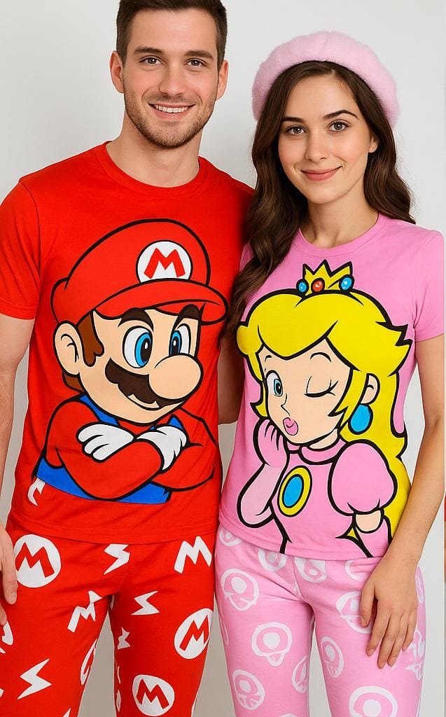 Pijama parejas motivo mario bros y la princesa peach